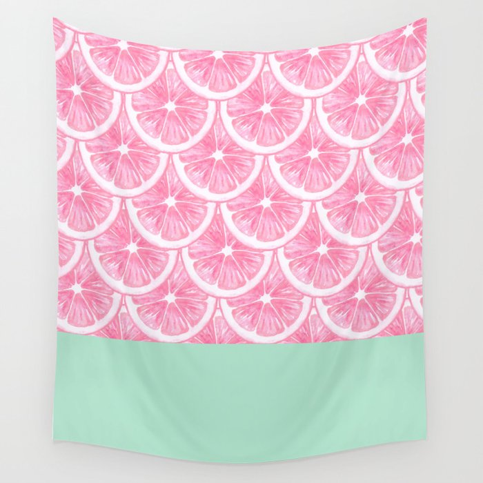Zesty splice - pink grapefruit Wall Tapestry Gallery Image 4
