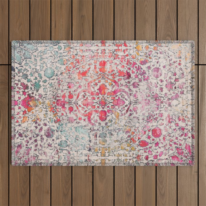 N258 - Vintage Glam Farmhouse Boho Traditional Floral Moroccan Style Outdoor Rug Gallery Image 1