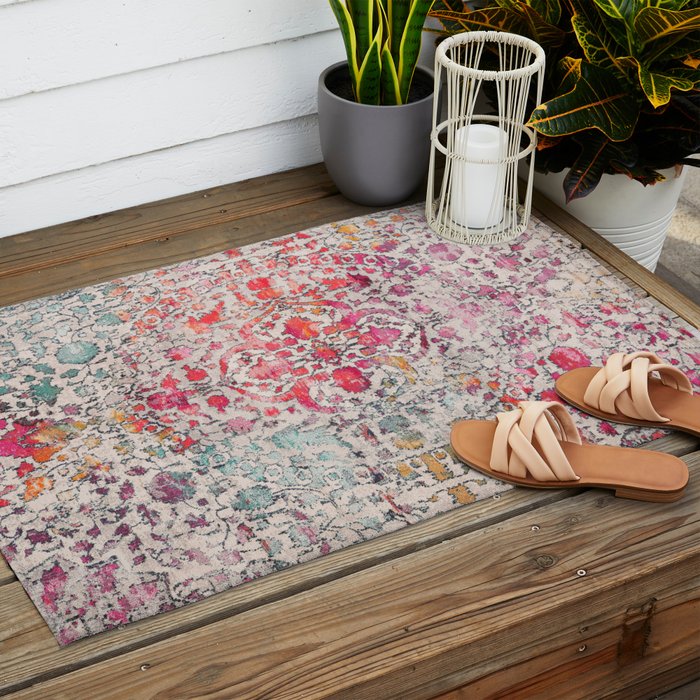 N258 - Vintage Glam Farmhouse Boho Traditional Floral Moroccan Style Outdoor Rug Gallery Image 2