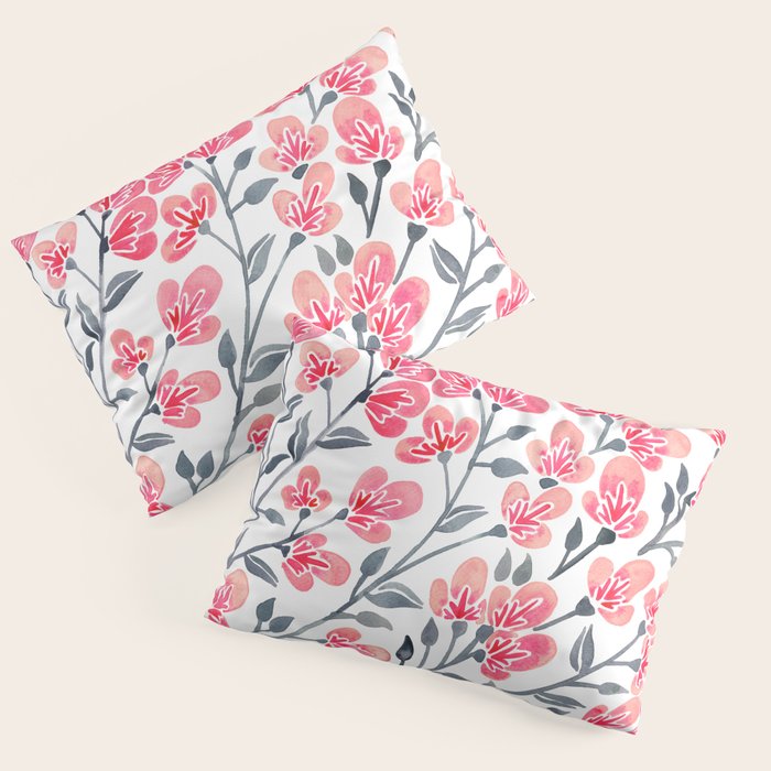 Cherry Blossoms - Pink & Black Palette Pillow Sham Gallery Image 1