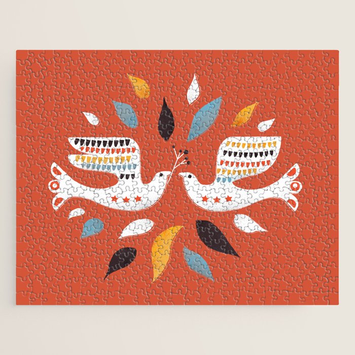 Festive doves - folk illustration Jigsaw Puzzle Gallery Image 1