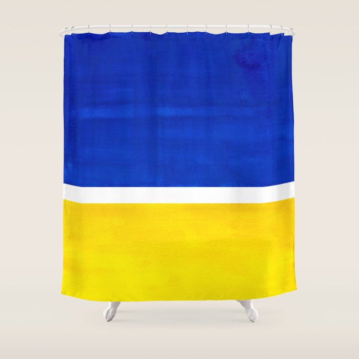 Colorful Bright Minimalist Rothko Blue Yellow Midcentury Modern Art Vintage Pop Art Shower Curtain Gallery Image 1