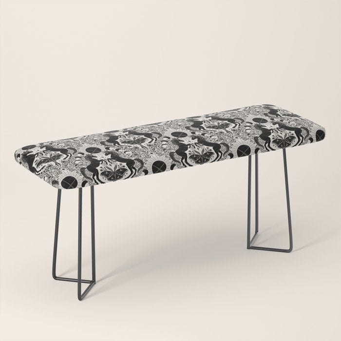 Celestial Unicorn Damask Cream & Black Bench Gallery Image 1