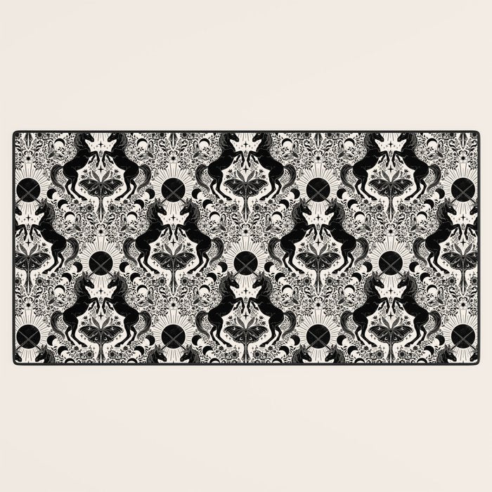 Celestial Unicorn Damask Cream & Black Desk Mat Gallery Image 3