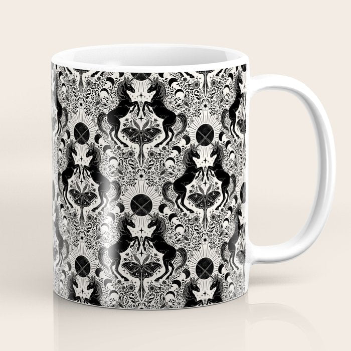 Celestial Unicorn Damask Cream & Black Coffee Mug Gallery Image 1