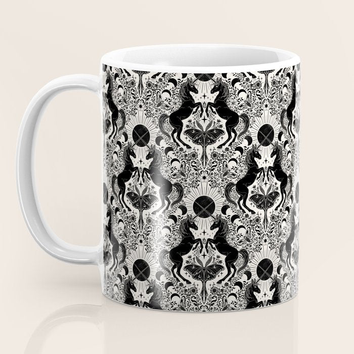 Celestial Unicorn Damask Cream & Black Coffee Mug Gallery Image 3
