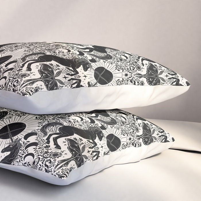 Celestial Unicorn Damask Cream & Black Pillow Sham Gallery Image 3