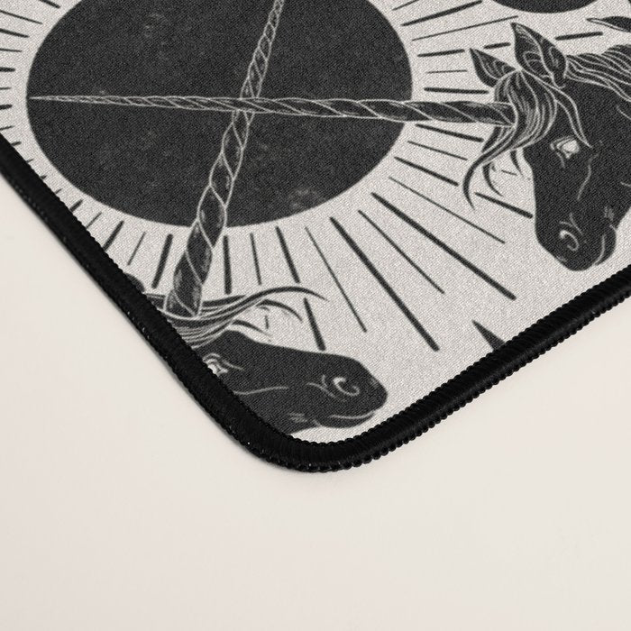 Celestial Unicorn Damask Cream & Black Desk Mat Gallery Image 4