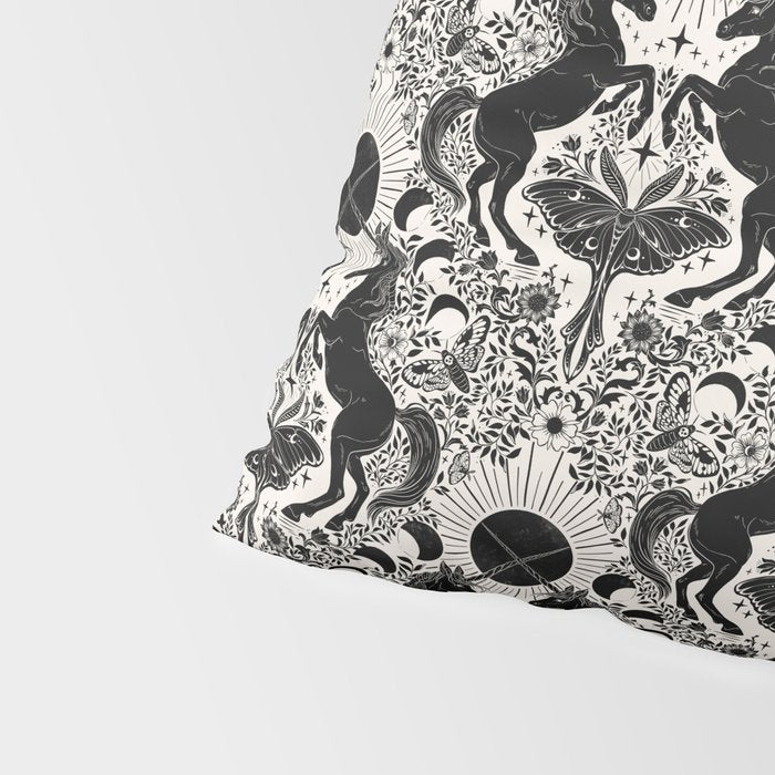 Celestial Unicorn Damask Cream & Black Pillow Sham Gallery Image 4