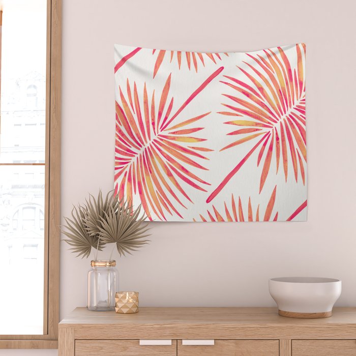 Tropical Fan Palm - Pink Palette Wall Tapestry Gallery Image 2