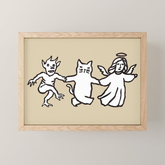 The angel and devil and cat Mini Art Print Gallery Image 1