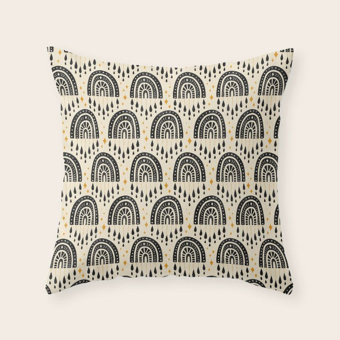 Little Rainbows - black, marigold, and cream Throw Pillow Gallery Image 6