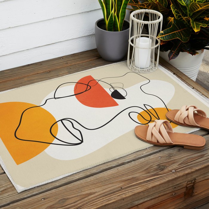 Abstract Face Line Design 03 Outdoor Rug Gallery Image 2