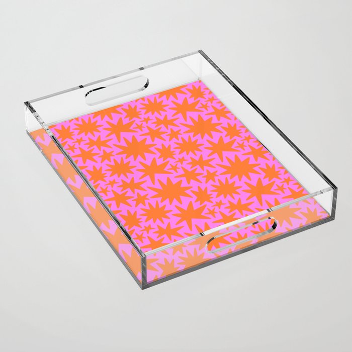 Abstract retro pink star shape pattern Acrylic Tray Gallery Image 1