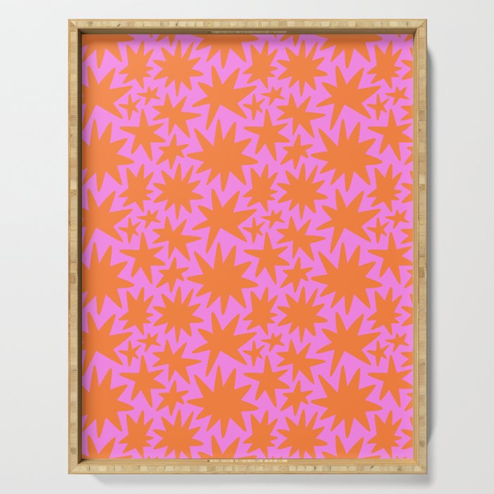 Abstract retro pink star shape pattern Serving Tray Gallery Image 1