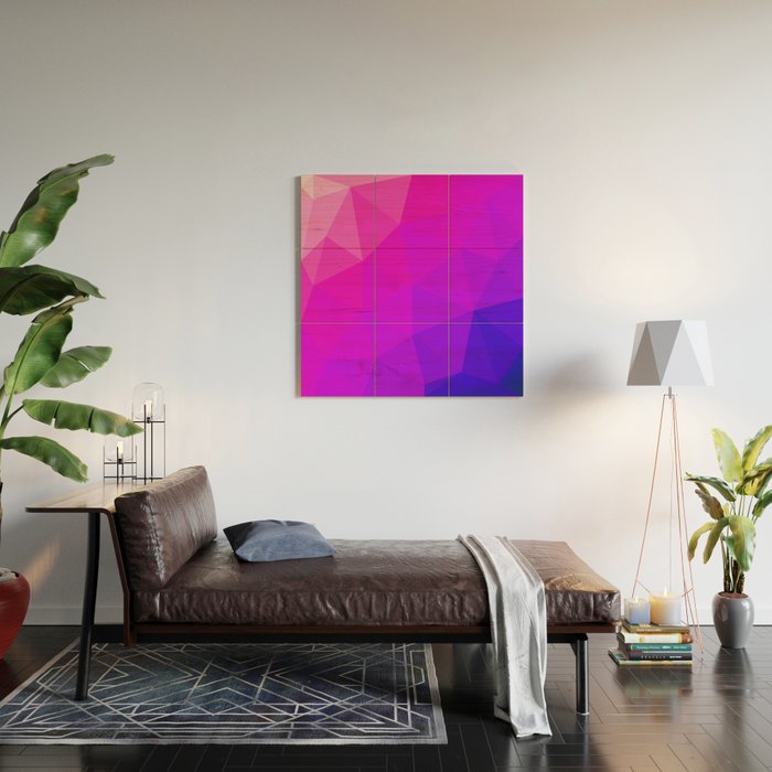 Magenta and Violet Low Poly Pattern Wood Wall Art Gallery Image 2