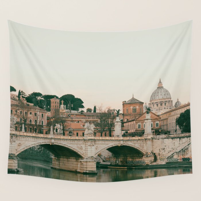 Ponte Vittorio Emanuele Bridge at Sunset - Rome Travel Photography Art Print | Italy Wall Tapestry Gallery Image 1