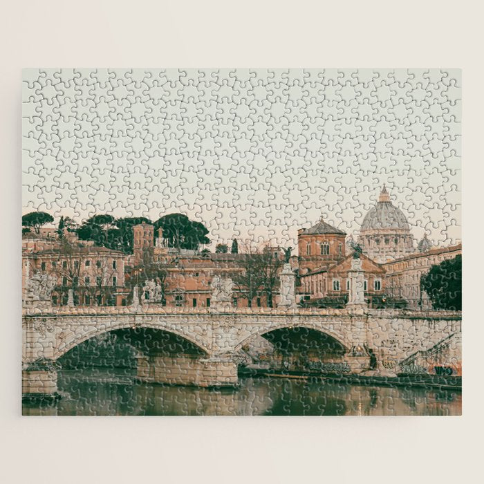 Ponte Vittorio Emanuele Bridge at Sunset - Rome Travel Photography Art Print | Italy Jigsaw Puzzle Gallery Image 1
