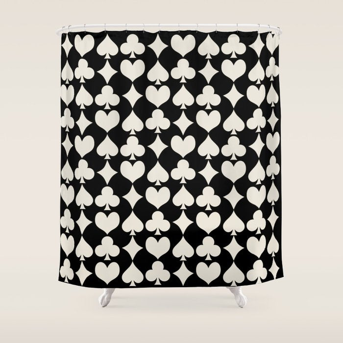 Card Suit Motifs I Black and White Shower Curtain Gallery Image 1