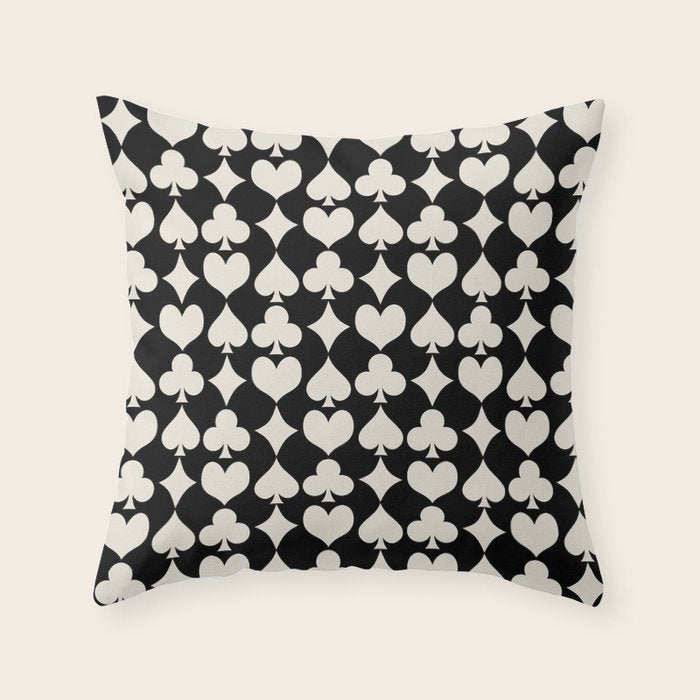 Card Suit Motifs I Black and White Throw Pillow Gallery Image 1