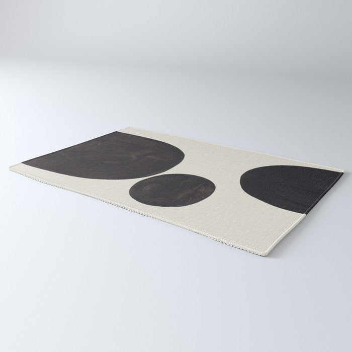 Black & White Minimalist Abstract Shapes Patterns Black Ink Painting Rug Gallery Image 3