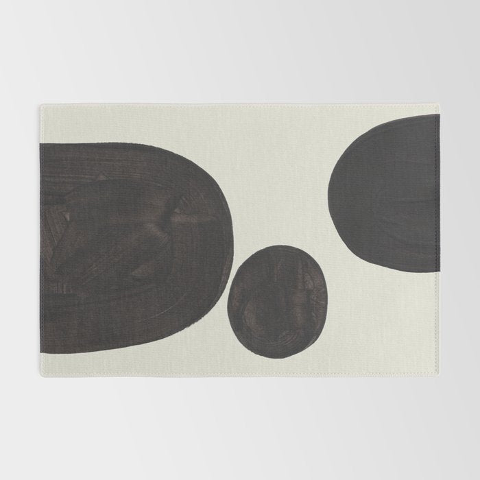 Black & White Minimalist Abstract Shapes Patterns Black Ink Painting Rug Gallery Image 2