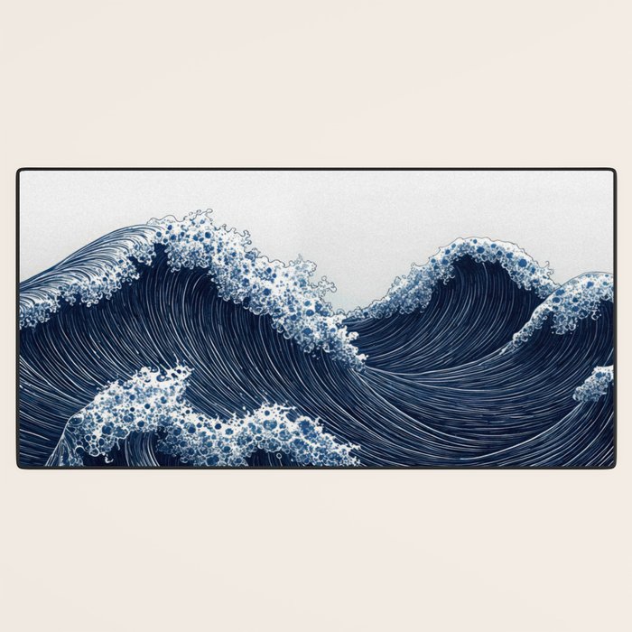 Japanese Wall Art Wave Poster Ocean Wall Art Minimalist Print Blue Japandi Art Wabi Sabi Painting Desk Mat Gallery Image 3