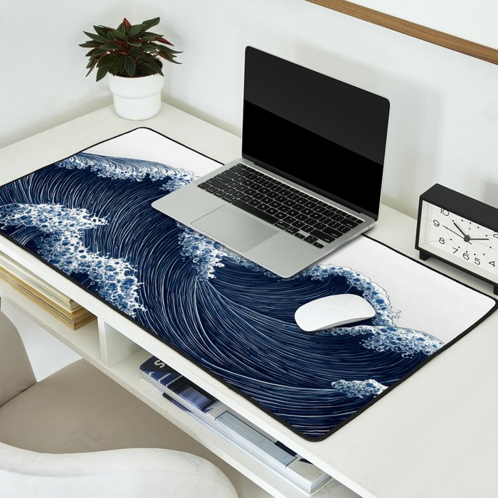 Japanese Wall Art Wave Poster Ocean Wall Art Minimalist Print Blue Japandi Art Wabi Sabi Painting Desk Mat Gallery Image 2