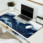 Japanese Wall Art Wave Poster Ocean Wall Art Minimalist Print Blue Japandi Art Wabi Sabi Painting Desk Mat Gallery Image 2
