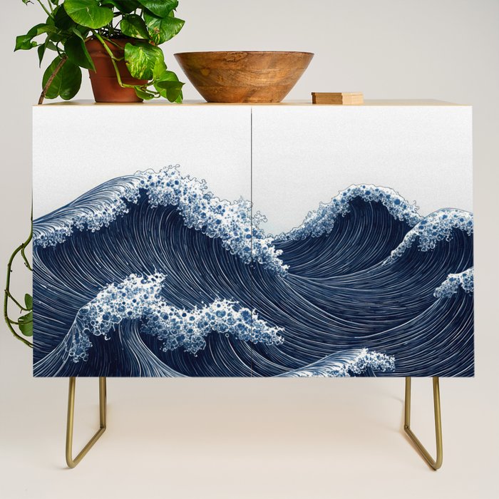 Japanese Wall Art Wave Poster Ocean Wall Art Minimalist Print Blue Japandi Art Wabi Sabi Painting Credenza Gallery Image 1