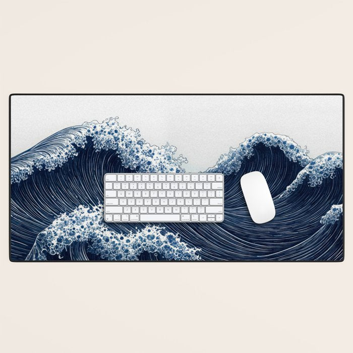 Japanese Wall Art Wave Poster Ocean Wall Art Minimalist Print Blue Japandi Art Wabi Sabi Painting Desk Mat Gallery Image 1