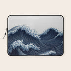 Japanese Wall Art Wave Poster Ocean Wall Art Minimalist Print Blue Japandi Art Wabi Sabi Painting Laptop Sleeve Gallery Image 1