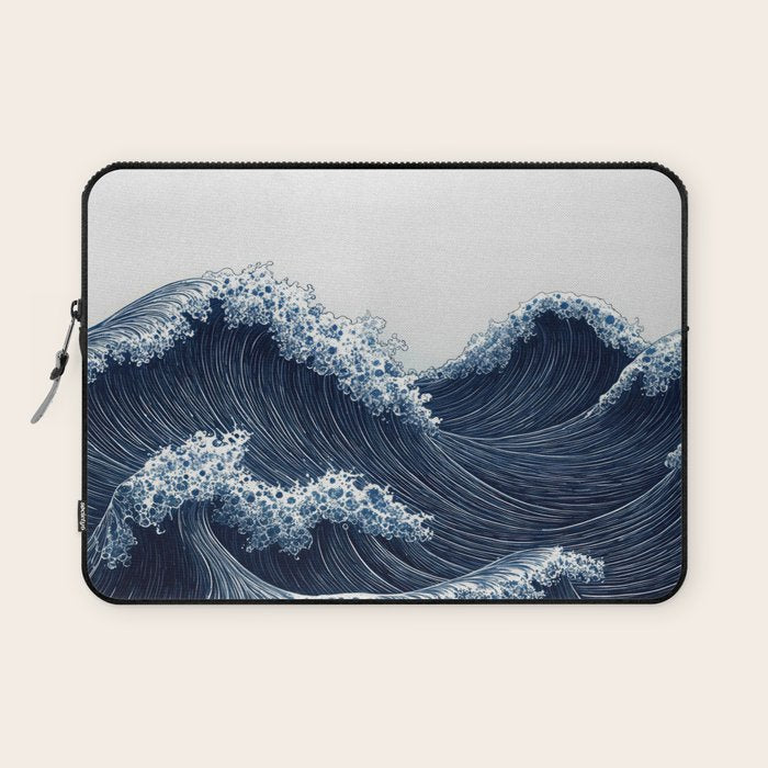 Japanese Wall Art Wave Poster Ocean Wall Art Minimalist Print Blue Japandi Art Wabi Sabi Painting Laptop Sleeve Gallery Image 1