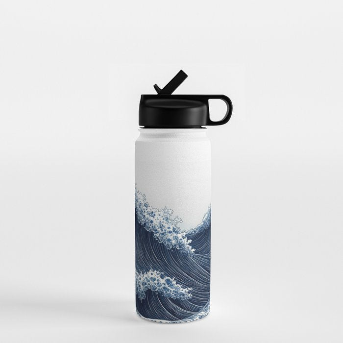 Japanese Wall Art Wave Poster Ocean Wall Art Minimalist Print Blue Japandi Art Wabi Sabi Painting Water Bottle Gallery Image 1