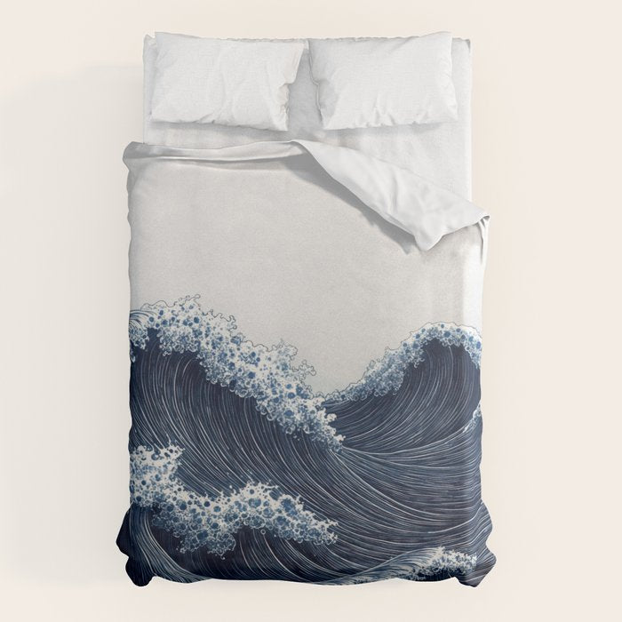 Japanese Wall Art Wave Poster Ocean Wall Art Minimalist Print Blue Japandi Art Wabi Sabi Painting Duvet Cover Gallery Image 6