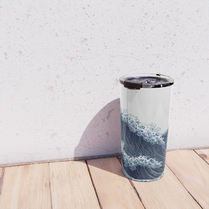 Japanese Wall Art Wave Poster Ocean Wall Art Minimalist Print Blue Japandi Art Wabi Sabi Painting Travel Mug Gallery Image 4