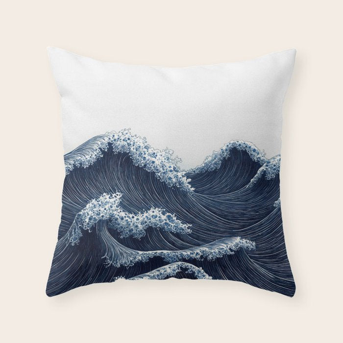 Japanese Wall Art Wave Poster Ocean Wall Art Minimalist Print Blue Japandi Art Wabi Sabi Painting Throw Pillow Gallery Image 6