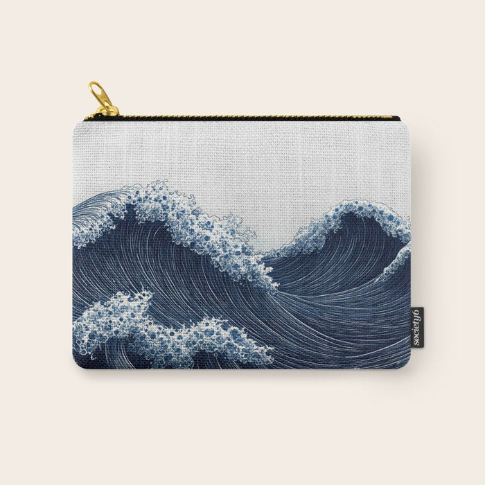 Japanese Wall Art Wave Poster Ocean Wall Art Minimalist Print Blue Japandi Art Wabi Sabi Painting Carry All Pouch Gallery Image 1