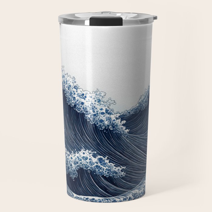 Japanese Wall Art Wave Poster Ocean Wall Art Minimalist Print Blue Japandi Art Wabi Sabi Painting Travel Mug Gallery Image 1
