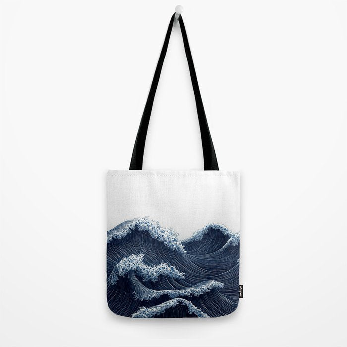 Japanese Wall Art Wave Poster Ocean Wall Art Minimalist Print Blue Japandi Art Wabi Sabi Painting Tote Bag Gallery Image 2