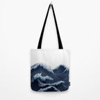Japanese Wall Art Wave Poster Ocean Wall Art Minimalist Print Blue Japandi Art Wabi Sabi Painting Tote Bag Gallery Image 2