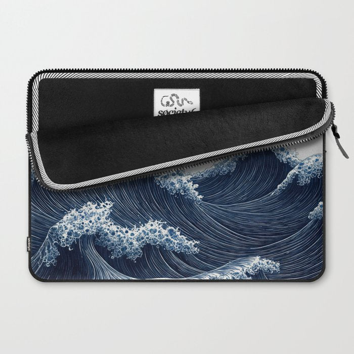 Japanese Wall Art Wave Poster Ocean Wall Art Minimalist Print Blue Japandi Art Wabi Sabi Painting Laptop Sleeve Gallery Image 2
