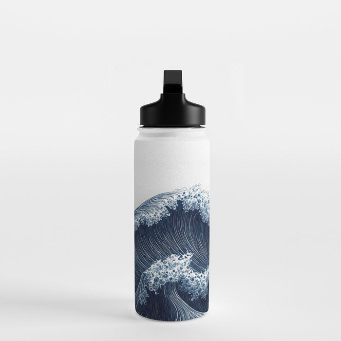Japanese Wall Art Wave Poster Ocean Wall Art Minimalist Print Blue Japandi Art Wabi Sabi Painting Water Bottle Gallery Image 3