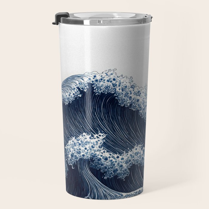 Japanese Wall Art Wave Poster Ocean Wall Art Minimalist Print Blue Japandi Art Wabi Sabi Painting Travel Mug Gallery Image 3