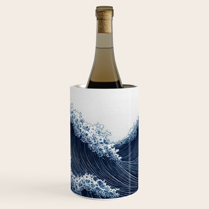 Japanese Wall Art Wave Poster Ocean Wall Art Minimalist Print Blue Japandi Art Wabi Sabi Painting Wine Chiller Gallery Image 1