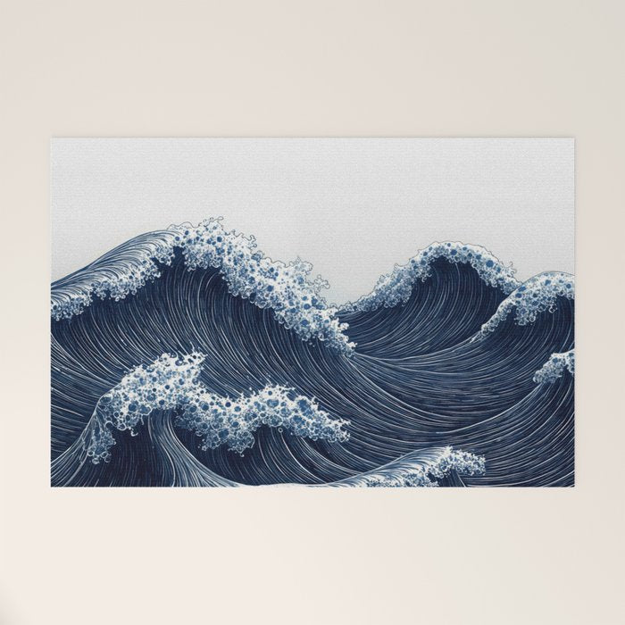 Japanese Wall Art Wave Poster Ocean Wall Art Minimalist Print Blue Japandi Art Wabi Sabi Painting Welcome Mat Gallery Image 1