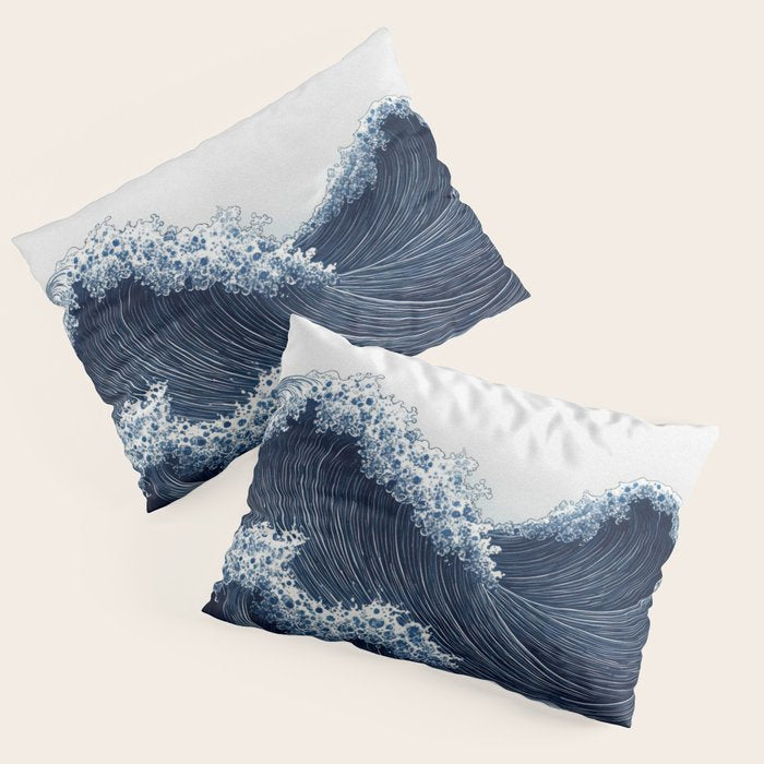 Japanese Wall Art Wave Poster Ocean Wall Art Minimalist Print Blue Japandi Art Wabi Sabi Painting Pillow Sham Gallery Image 1