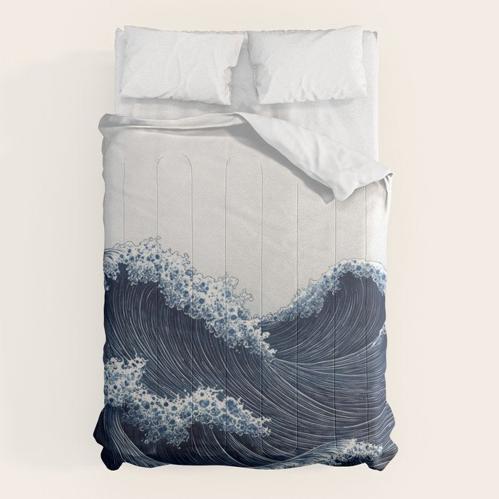 Japanese Wall Art Wave Poster Ocean Wall Art Minimalist Print Blue Japandi Art Wabi Sabi Painting Comforter Gallery Image 6