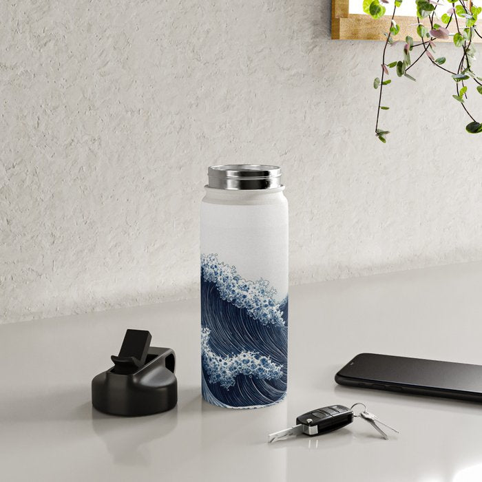 Japanese Wall Art Wave Poster Ocean Wall Art Minimalist Print Blue Japandi Art Wabi Sabi Painting Water Bottle Gallery Image 4