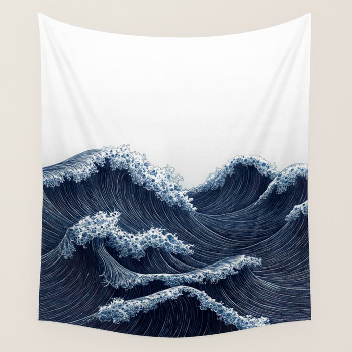 Japanese Wall Art Wave Poster Ocean Wall Art Minimalist Print Blue Japandi Art Wabi Sabi Painting Wall Tapestry Gallery Image 4